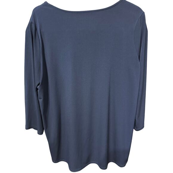 Susan Graver Top Liquid Knit Quarter Sleeve Navy L Stretch Casual Modern Minimal - Picture 3 of 8